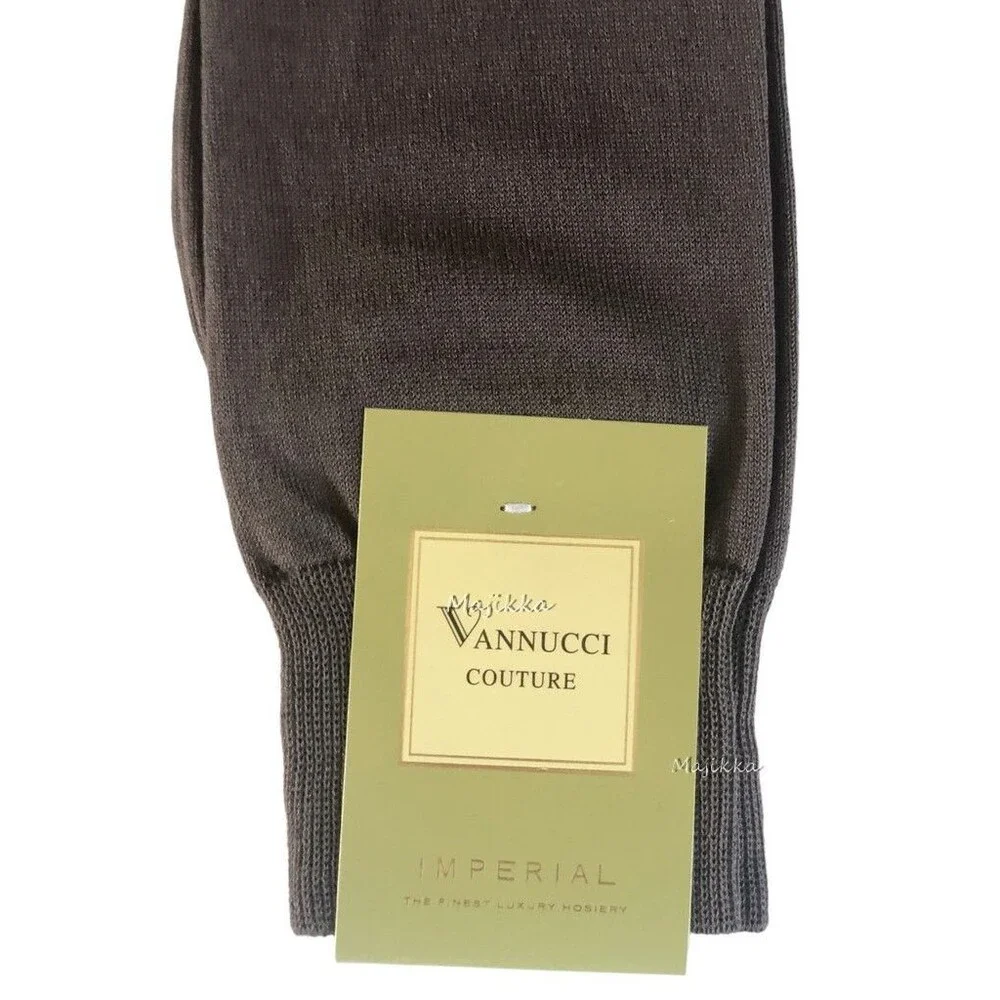 Vannucci Expresso Mens Dress Socks Solid Medium Brown Cotton Blend Sz 10-13